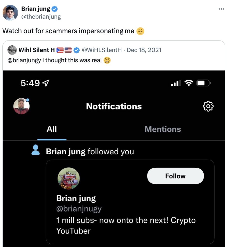 Brian Jung says he gets impersonated from time to time, post on X.