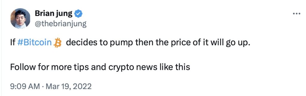 Brian Jung makes a joke about Bitcoin price