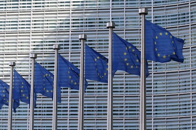 EU Flags at the European Commission Berlaymont building